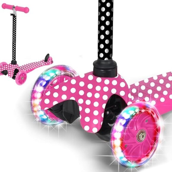 Rugged Racer Mini Deluxe 3-Wheel Scooter with LED Lights and Pink Polka Dot - Picture 3 of 3